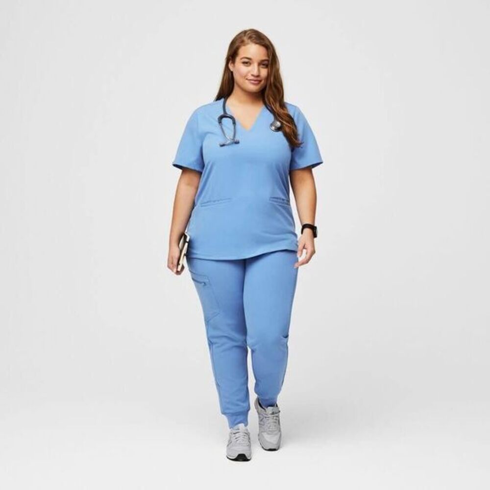 Figs Casma Three Pocket Scrub Top Size L Ceil Blue Hospital Uniform Nurse